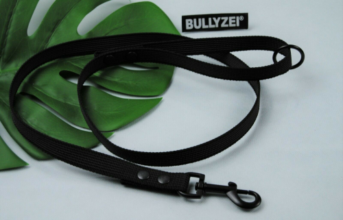 Bullyzei Leine gummiert 20mm x 1,2m mit Schlaufe, O-Ring, schwarzer Karabiner